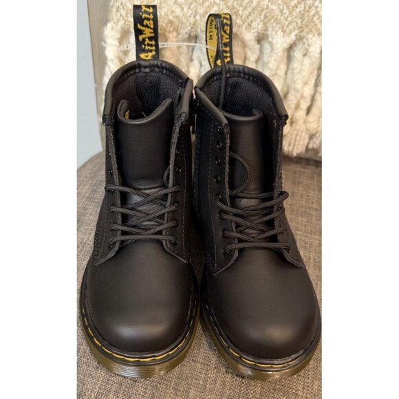 Doc Martens Toddler 9 Delaney Black Leather Combat Boots Zip Ankle Dr - Picture 7 of 9